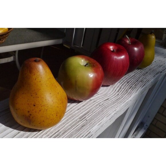 Faux Fruit Basket Decor Lot 9 Realistic Plastic Apples & Pears Staging Prop - Picture 11 of 11